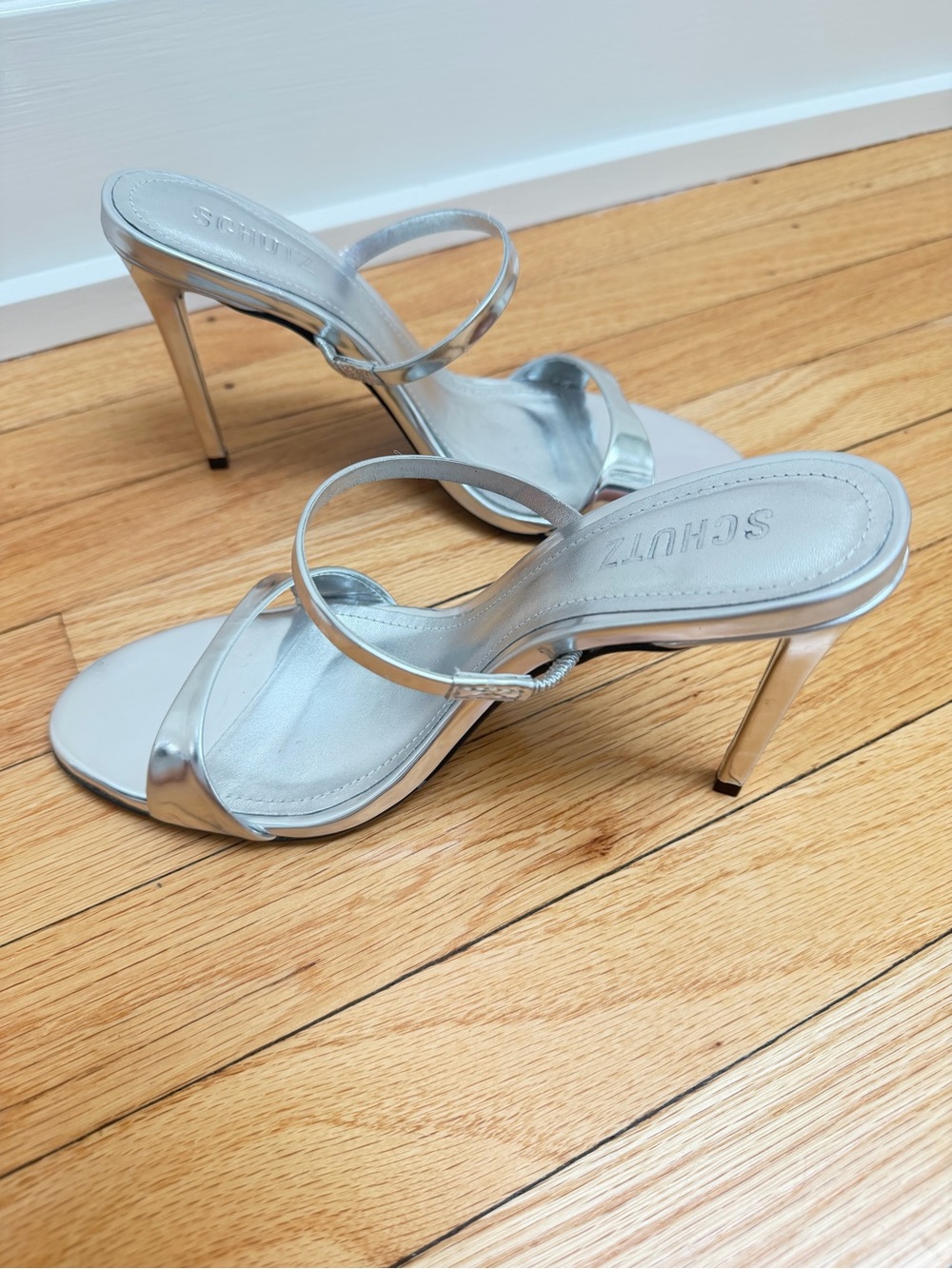 Silver High Heel Slide Sandals - Women - Picture 2 of 9